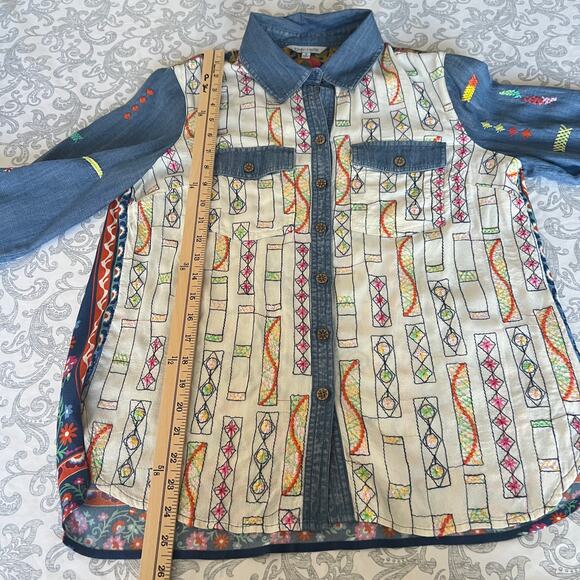 John Mark Bohemian Embroidered Long Sleeve Button Down Blouse Size S - Picture 13 of 13
